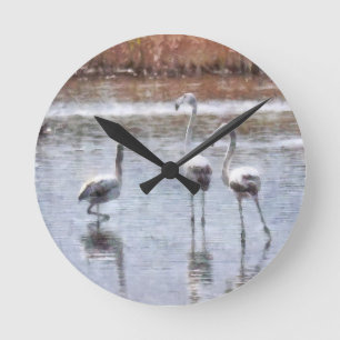 Reloj Redondo Mediano Huelga A Pose Flamingo Watercolor