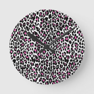 Reloj Redondo Mediano huella de leopardo rosa