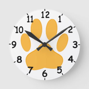 Reloj Redondo Mediano Huella de perro Naranja