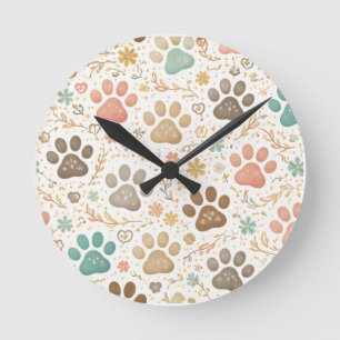 Reloj Redondo Mediano Huellas de patas lindas