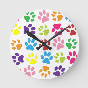 Reloj Redondo Mediano Huellas de patas multicolores