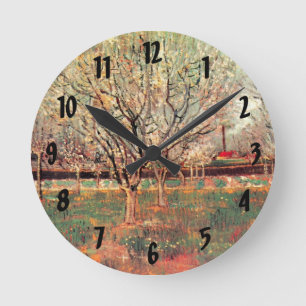 Reloj Redondo Mediano Huerto en flor, ciruelos por Vincent van Gogh