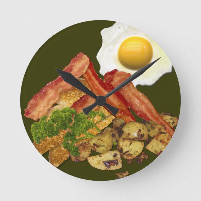 Reloj Redondo Mediano Huevos Bacon para el Paisaje del Desayuno (Anverso)