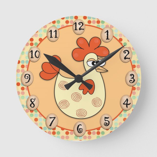 Reloj Redondo Mediano Huevos de pollo con puntos de Polka (Anverso)