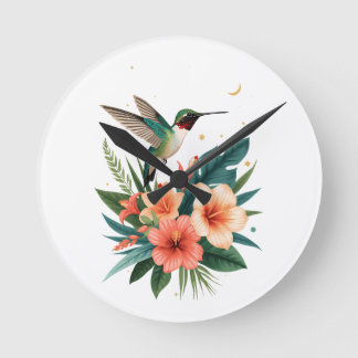 Reloj Redondo Mediano Hummingbird Bloom Tropical Wall Clock