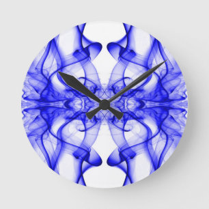 Reloj Redondo Mediano Humo Azul Simétrico Minimalista Blanco