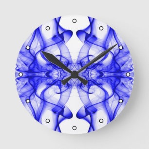 Reloj Redondo Mediano Humo Azul Simétrico Minimalista Blanco