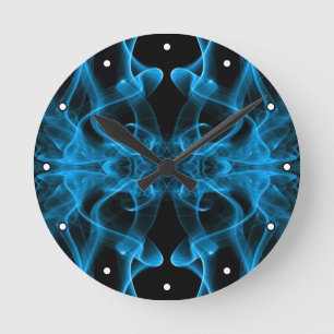 Reloj Redondo Mediano Humo Azul Simétrico Minimalista Negro