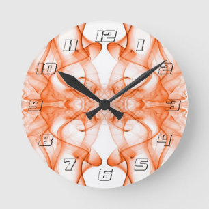 Reloj Redondo Mediano Humo Naranja Simétrico Minimalista Blanco