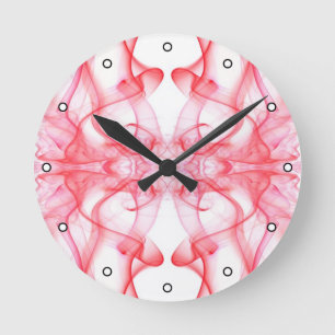 Reloj Redondo Mediano Humo Rojo Simétrico Minimalista Abstracto