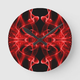 Reloj Redondo Mediano Humo Rojo Simétrico Minimalista Negro