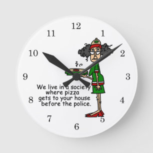 Reloj Redondo Mediano Humor de entrega de pizza