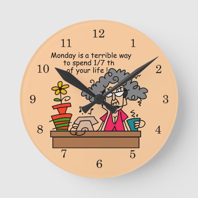 Reloj Redondo Mediano Humor de los lunes (Anverso)
