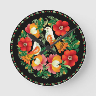 Reloj Redondo Mediano Hungarian Birds and Flowers Plate