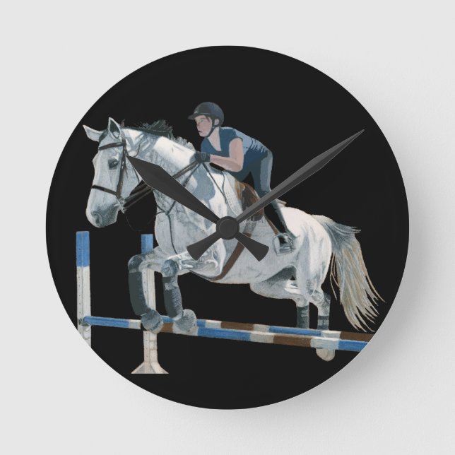 Reloj Redondo Mediano Hunter/Jumper Horse Black Wall Clock (Anverso)