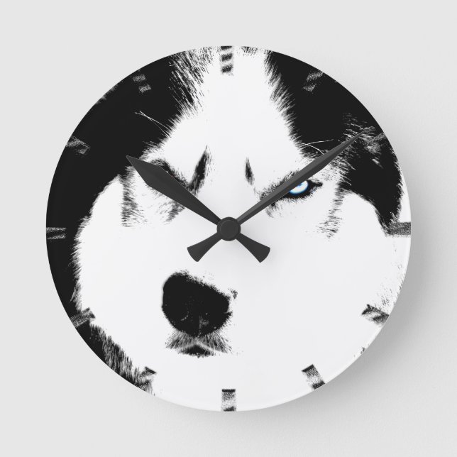 Reloj Redondo Mediano Husky Clock Wolf Husky Sled Dog Wall Clock (Anverso)