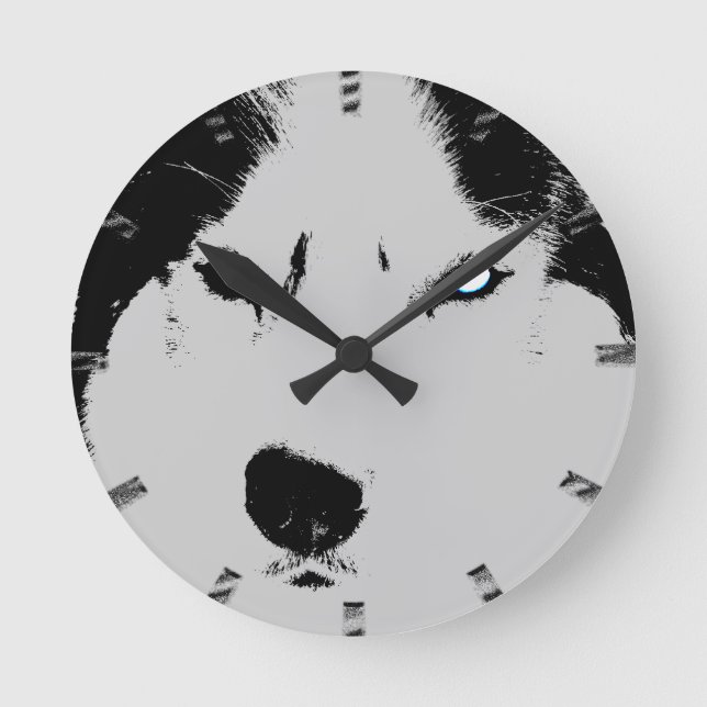 Reloj Redondo Mediano Husky Clock Wolf Husky Sled Dog Wall Clock (Anverso)