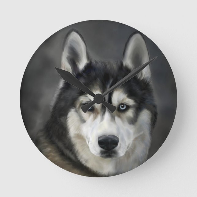 Reloj Redondo Mediano Husky Dog Big Dog Animal Mascota (Anverso)