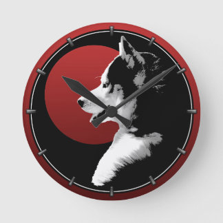 Reloj Redondo Mediano Husky Pup Clock Gifts Decor Sled Dog Wall Clock
