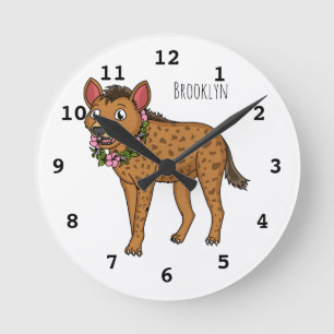 Reloj Redondo Mediano Hyena and flowers cartoon illustration