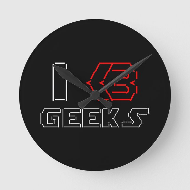 Reloj Redondo Mediano I Heart Geeks ASCII ART (Anverso)