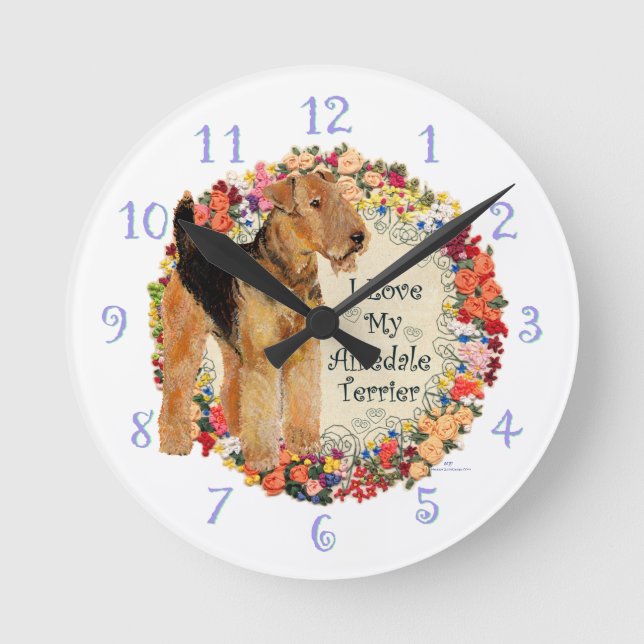 Reloj Redondo Mediano I Love My Airedale (Anverso)
