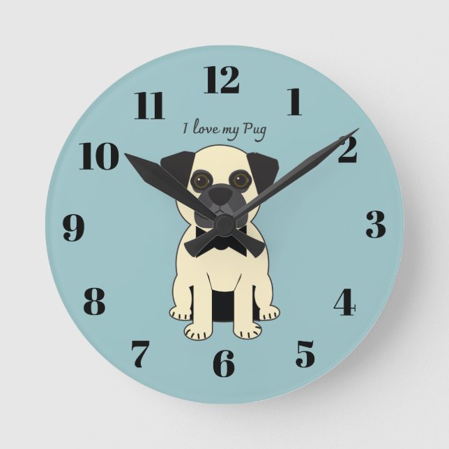 Reloj Redondo Mediano I Love My Pug (Anverso)