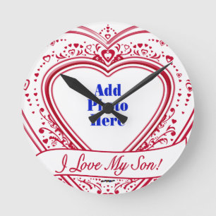 Reloj Redondo Mediano I Love My Son! Photo Red Hearts