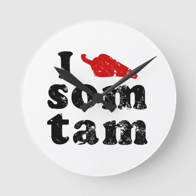 Reloj Redondo Mediano I Love Som Tam ❤ Thai Isaan Food (Anverso)
