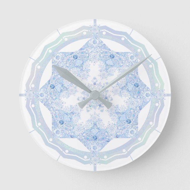 Reloj Redondo Mediano Ice Blue Snowflake (Anverso)