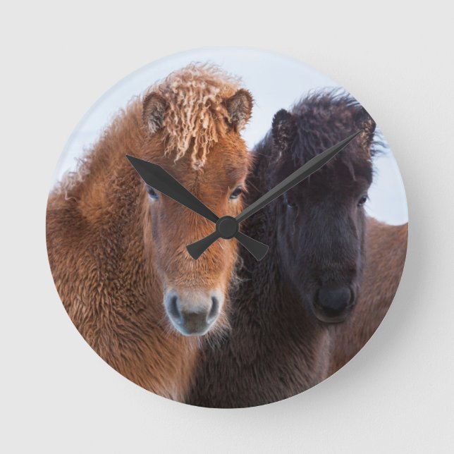 Reloj Redondo Mediano Icelandic Horse during winter on Iceland 2 (Anverso)