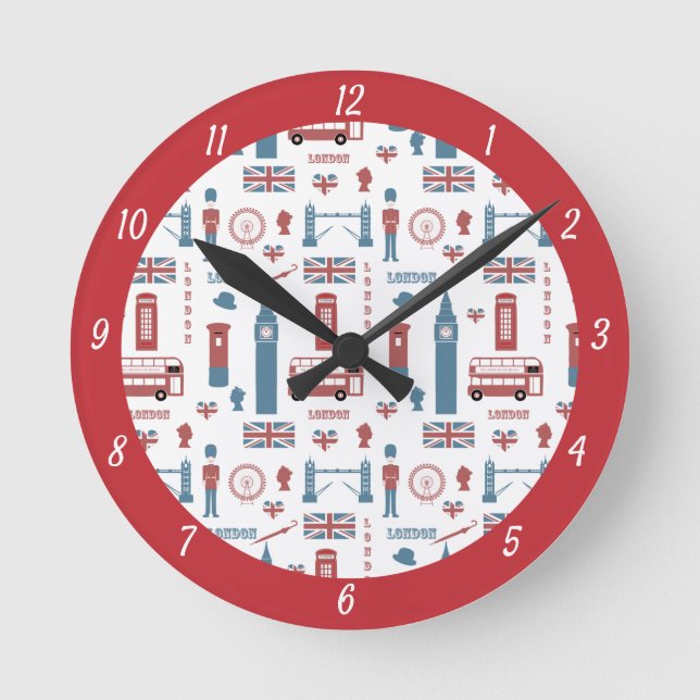 Reloj Redondo Mediano Iconos de Londres, Big Ben, Bandera de Inglaterra, (Anverso)