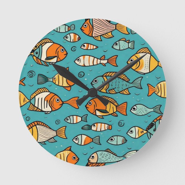 Reloj Redondo Mediano Ideas de regalo de patrones de peces (Anverso)