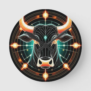 Reloj Redondo Mediano Ilustración abstracta de Tauro brillante