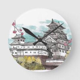 Reloj Redondo Mediano Ilustracion acuático del Castillo de Osaka Japón