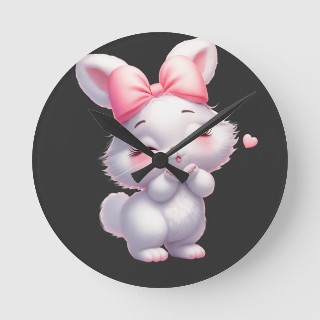 Reloj Redondo Mediano Ilustración adorable de conejito bebé (Anverso)