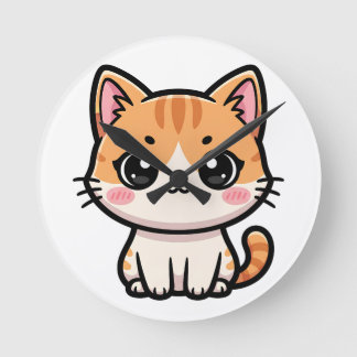 Reloj Redondo Mediano Ilustración adorable de gato ginger Kawaii