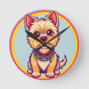 Reloj Redondo Mediano Ilustración adorable de perro de dibujos animados