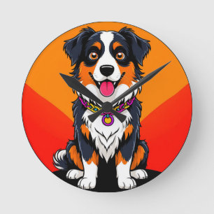 Reloj Redondo Mediano Ilustración alegre de perro de dibujos animados
