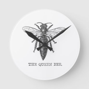 Reloj Redondo Mediano Ilustración antigua de insecto bug abeja reina