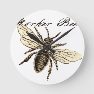 Reloj Redondo Mediano Ilustración Antigüedad Insecto Abeja Obrera Vintag