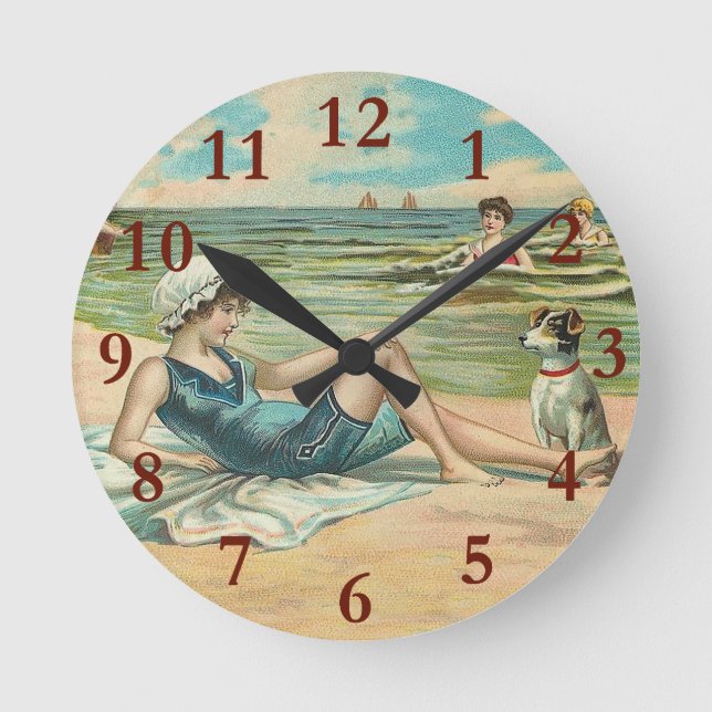 Reloj Redondo Mediano Ilustracion Beachy Antique Seashore (Anverso)