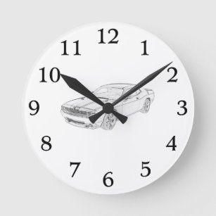 Reloj Redondo Mediano Ilustracion blanco y negro del desafiador de Dodge