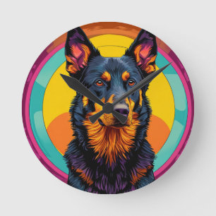 Reloj Redondo Mediano Ilustración colorida de perro Beauceron