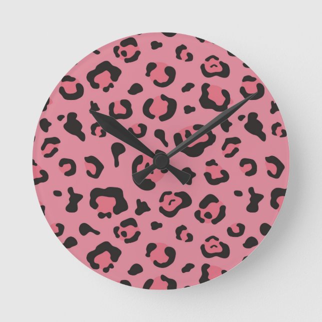 Reloj Redondo Mediano Ilustracion de animal rosa leopardo (Anverso)