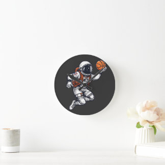 Reloj Redondo Mediano Ilustracion de baloncesto astronauta