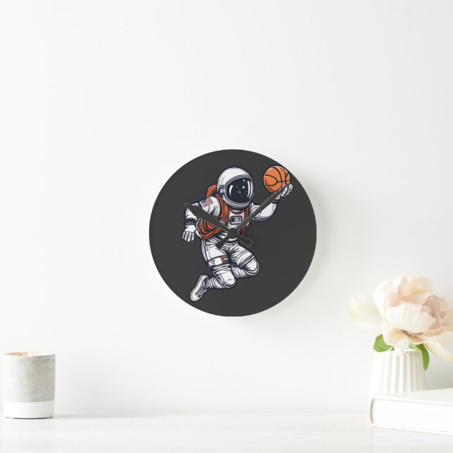 Reloj Redondo Mediano Ilustracion de baloncesto astronauta (Hogar)