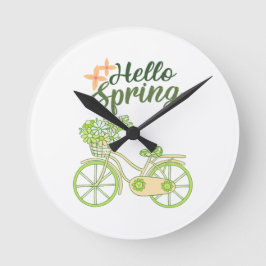 Reloj Redondo Mediano Ilustración de bicicleta vintage de primavera
