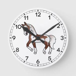 Reloj Redondo Mediano Ilustración de caballo de dibujos animados trotand