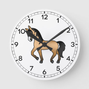 Reloj Redondo Mediano Ilustracion de caballo de piel de crema Personaliz